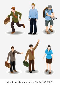 Different isomeric people vector set isolated on white. Male and female characters. Flat isometric vector. - Vector