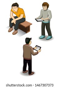 Different isomeric people vector set isolated on white. Male and female characters. Flat isometric vector. - Vector