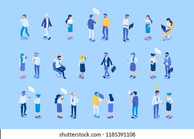 Different Isometric people flat vector set.  