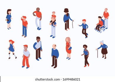 Different isometric people vector set isolated on white. Flat isometric vector.