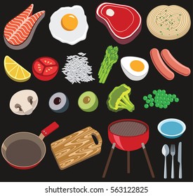 Different isometric vector food icon set in low poly style for banners, web design