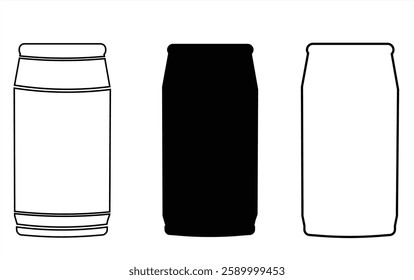 Different iterations of simple vector Soda and Beer cans. Soda can icon, transparent background. Dented soda cans icons set. Beverage, beer and brewing sign and symbol. 