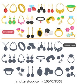 Different jewelry color flat and simple icons set