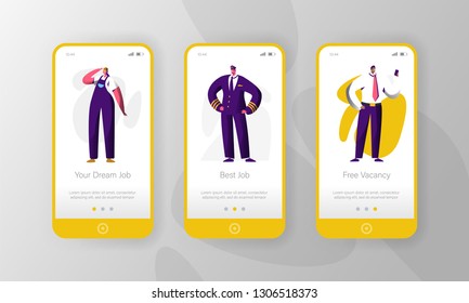 Different Job Profession Vacancy Character Mobile App Page Onboard Screen Set. Vacant Career to Choose Pilot Worker. Job Fair Concept for Website or Web Page. Flat Cartoon Vector Illustration