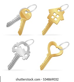 Different Keys Set to the House, Car, Heart Property Concept. Vector illustration