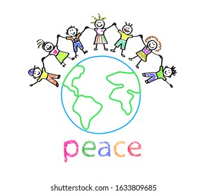 Different kids and planet on a white background. Vector illustration.