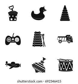 Different kids toys icon set. Simple style set of 9 different kids toys vector icons for web isolated on white background