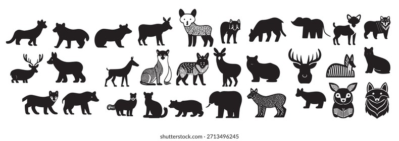 verschiedene Art von Tieren Silhouette Vektor 