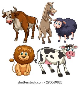 Different kind of animals with smiling faces