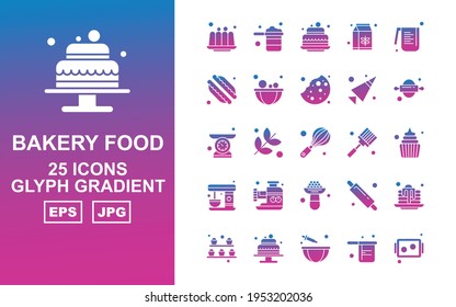 Different kind of Bakery food glyph gradient icon pack vector illustration. Flat style vector illustration isolated on white background.