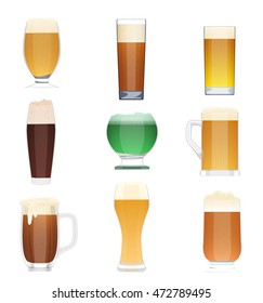 Different kind of beer collection set. Beer vector bottle icons, beer glass cups. Oktoberfest beer Holidays