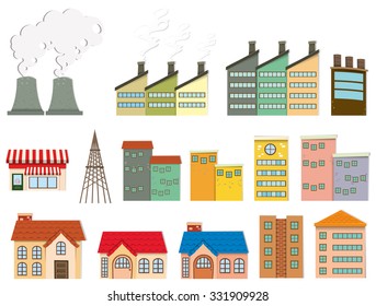 Different kind of buildings illustration