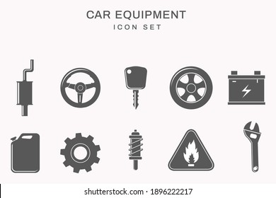 Different kind of Car equipment icons. Flat style vector illustration isolated on white background.