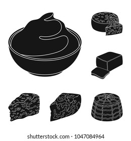Different kind of cheese black icons in set collection for design.Milk product cheese vector symbol stock web illustration.