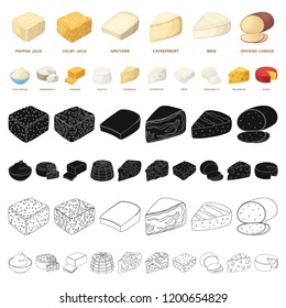 Different kind of cheese cartoon icons in set collection for design.Milk product cheese vector symbol stock web illustration.