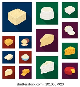 Different kind of cheese flat icons in set collection for design.Milk product cheese vector symbol stock web illustration.
