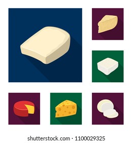 Different kind of cheese flat icons in set collection for design.Milk product cheese vector symbol stock web illustration.