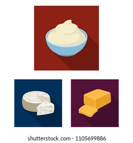 Different kind of cheese flat icons in set collection for design.Milk product cheese vector symbol stock web illustration.