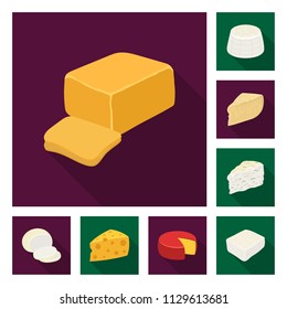 Different kind of cheese flat icons in set collection for design.Milk product cheese vector symbol stock web illustration.