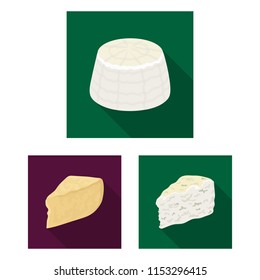 Different kind of cheese flat icons in set collection for design.Milk product cheese vector symbol stock web illustration.