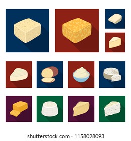 Different kind of cheese flat icons in set collection for design.Milk product cheese vector symbol stock web illustration.