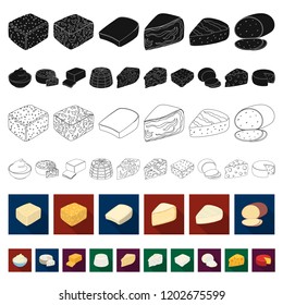 Different kind of cheese flat icons in set collection for design.Milk product cheese vector symbol stock web illustration.