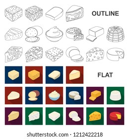 Different kind of cheese flat icons in set collection for design.Milk product cheese vector symbol stock web illustration.