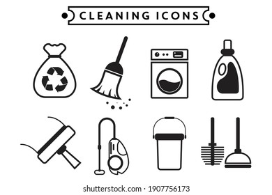 Different Kind Of Cleaning Vector Icons. Flat Style Vector Illustration Isolated On White Background.