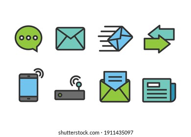 Different kind of Communication icons. Flat style vector illustration isolated on white background.