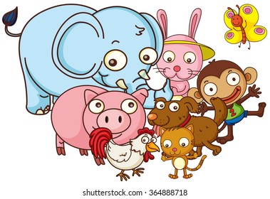 Different kind of cute animals illustration