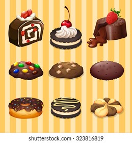 Different kind of dessert chocolate flavor illustration