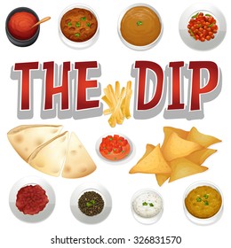 Different kind of dips and chips illustration