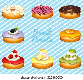 Different kind of donuts illustration