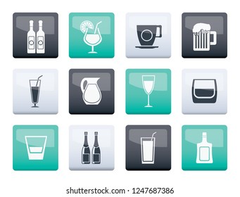 different kind of drink icons over color background - vector icon set