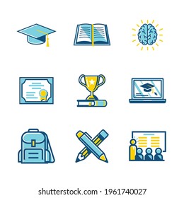 Different kind of Education and graduation icons. Flat style vector illustration isolated on white background.