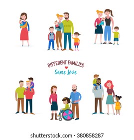 Different kind of families, gay couples, single mom, special needs children, blended families