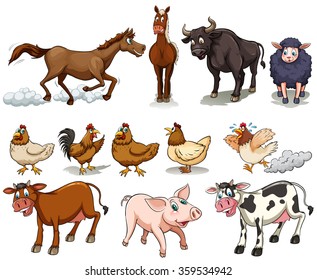 Different kind of farm animals illustration