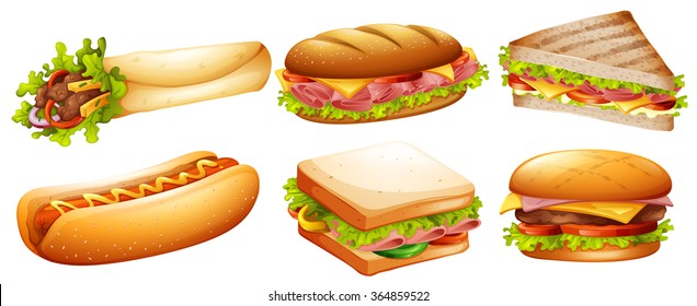 Different kind of fastfood illustration