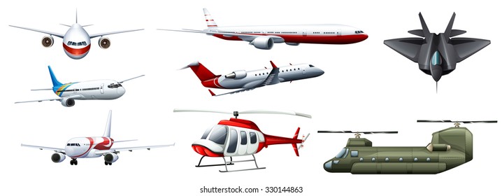 Different kind of fighting jet illustration