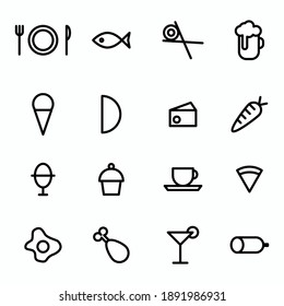 Illustration vectorielle de différents types d'icônes alimentaires