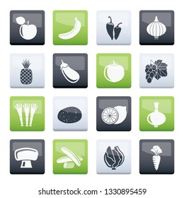 Different kind of fruit and vegetables icons over color background - vector icon set