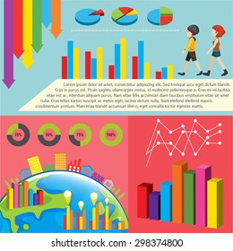 Different kind of graphs, infographics with space for text