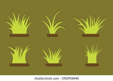Different kind of grass vector set icons. Flat style vector illustration isolated on green background.