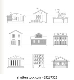 different kind of houses and buildings - Vector Illustration 1