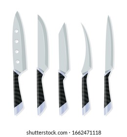 Different kind of knives for chefs, knife icon for butcher shop. Set of butcher meat knives for design butcher themes. Cutlery icon set - vector realistic kitchen knives isolated