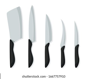 Different kind of knives for chefs, knife icon for butcher shop. Set of butcher meat knives for design butcher themes. Vector realistic kitchen knives isolated