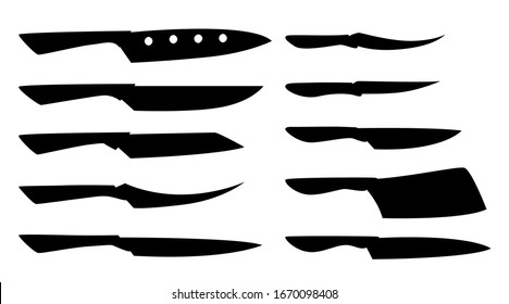 Different kind of knives for chefs, knife icon for butcher shop. Set of butcher meat knives for design butcher themes. Vector kitchen knives isolated