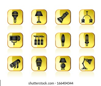 different kind of lighting equipment - vector icon set