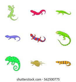 Different kind of lizards icons set. Cartoon illustration of 9 different kind of lizards vector icons for web