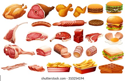 Different kind of meat and food illustration